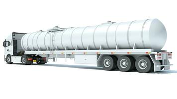 Heavy truck with tank trailer 3D rendering on white background photo