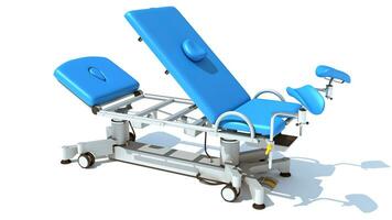 Gynecological Examination Table medical equipment 3D rendering on white background photo