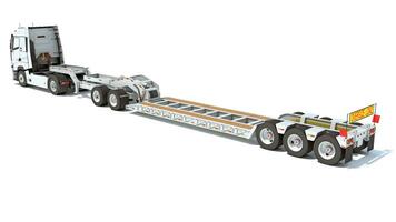 Semi Truck with Lowboy Platform Trailer 3D rendering on white background photo