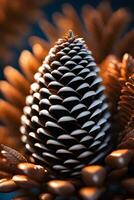 AI generated Highlight the intricate details of a pine cone, emphasizing the arrangement and structure of its scales, background image, generative AI photo