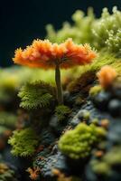 AI generated Explore the miniature world of lichen growing on a stone, capturing the symbiotic relationship between fungi and algae, background image, generative AI photo