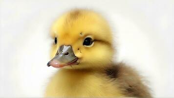 AI generated Illustrate a fluffy yellow duckling with a tiny beak and downy feathers, isolated on a white background, generative AI, background image photo