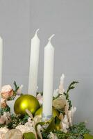 Christmas composition of flowers and Christmas decorations photo