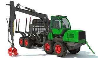 Forwarder Forestry Vehicle heavy machinery 3D rendering on white background photo
