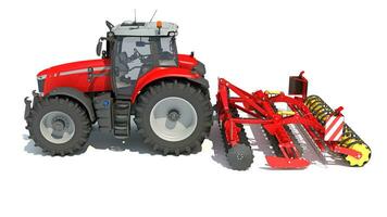 Farm Tractor with Seed Drill 3D rendering on white background photo