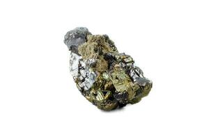 Macro mineral stone  Sphalerite Pyrite on a white background photo