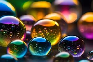 ai generado fotografía jabón burbujas reflejando un arco iris de colores, enfatizando el iridiscencia creado por luz de sol, antecedentes imagen, generativo ai foto