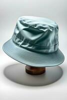 AI generated Portrait of a Bucket Hat against white background, A casual hat with a wide, downward-sloping brim and a soft, generative AI photo