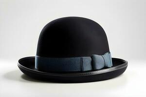 ai generado retrato de un jugador de bolos sombrero en contra blanco fondo, un redondo, rígido sombrero con un pequeño borde, generativo ai foto
