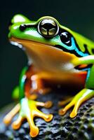 AI generated Zoom in on the colorful and textured skin of a rainforest frog, highlighting its unique markings, background image, generative AI photo