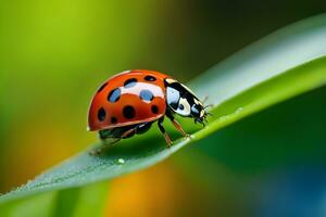 ai generado obtener un de cerca ver de un mariquita, exhibiendo sus vibrante colores, lugares, y el textura de sus minúsculo caparazón, antecedentes imagen, generativo ai foto