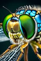 AI generated Showcase the mesmerizing compound eyes of a dragonfly, revealing the intricate facets and colors, background image, generative AI photo