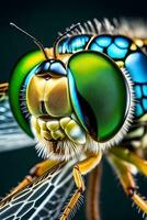 AI generated Showcase the mesmerizing compound eyes of a dragonfly, revealing the intricate facets and colors, background image, generative AI photo