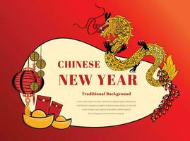 year of the Dragon banner design, Chinese lunar new year elements Chinese New Year festive design vector