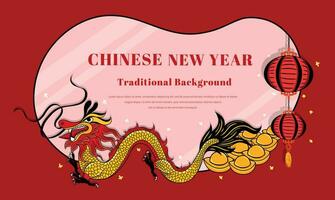 year of the Dragon banner design, Chinese lunar new year elements Chinese New Year festive design vector