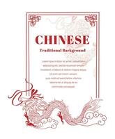 Dragon frame, lines Red color , Dragon Chinese style, Chinese vintage frame, decorative classic festive red background. vector