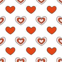 Seamless pattern with red and pink heart. Valentine day background. Y2k. Groovy style. Vector flat illustration.