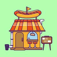 Cute Hot Dog Shop Cartoon Vector Icons Illustration. Flat Cartoon Concept. Suitable for any creative project.