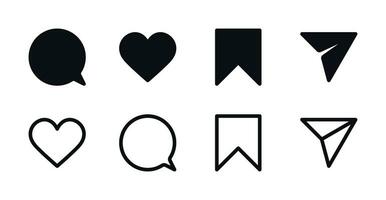 Social Media Interaction Icons Set - Like, Comment, Share, Save Symbols vector