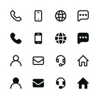 Universal Contacts Icons Set - Phone, Telephone, Address, Email, User, Chat Bubble,  Support and Headphone Symbols vector