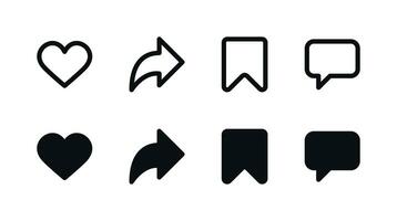 Social Media Interaction Icons Set - Like, Comment, Share, Save Symbols vector