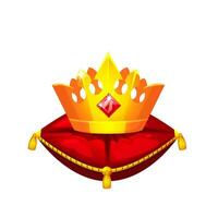 Royal Golden Crown on Red Velvet Pillow. Vector illustration.