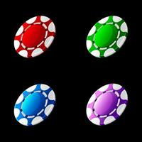 Set of colored poker chips, or tokens for 2D game. Icons for casino, game design slots. vector