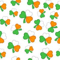 Seamless pattern with clover or trefoil in Irish flag colors. vector