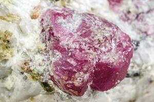 Macro mineral stone Ruby in rock on white background photo