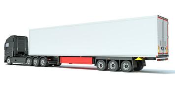Truck with Refrigerator Trailer 3D rendering on white background photo
