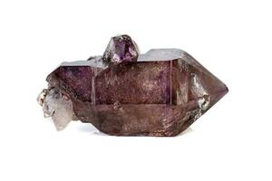 macro mineral stone Amethyst on smoky quartz on a white background photo