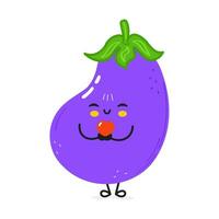 Eggplant holding a heart in hands character. Vector hand drawn cartoon kawaii character illustration icon. Isolated on white background. Eggplant in love character concept