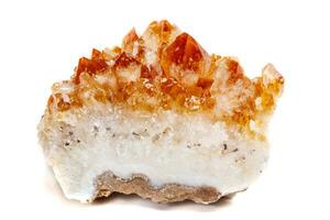 Macro mineral stone Citrine in rock in crystals on a white background photo