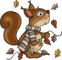 Autumn squirrel with fall leaves in doodle style vector