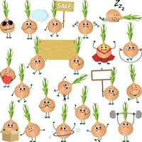 Set of digital elements with funny onion mascot vector