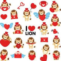 Set of funny love valentine lion vector