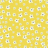 Seamless vector pattern in minimalistic style. Cute daisies on yellow background