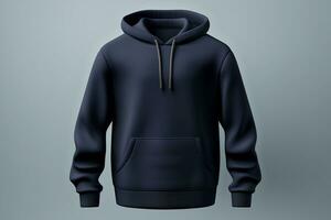 AI generated an image showing a black men's hoodie mockup illustration on a grey background photo