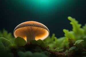 AI generated Intricate patterns and textures of the gills underneath a mushroom cap, revealing its unique structure, background image, generative AI photo