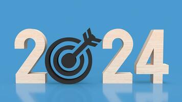 The 2024 wood text and  target icon for Business concept 3d rendering. photo