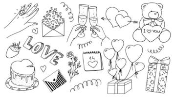 Valentine's day doodle set isolated on white background. Vector illustration.