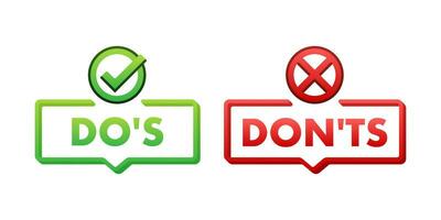 Dos and Donts Concept Bubbles Vector Illustration with Checkmark and Cross Icons