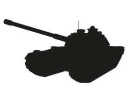 Main battle tank black silhouette. Armored fighting vehicle. Special military transport. PNG Illustration.