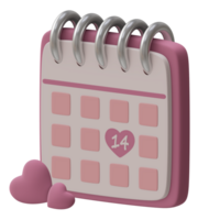 Calendar with Cupid arrow 3d icon isolated happy valentine's day 14 february concept png