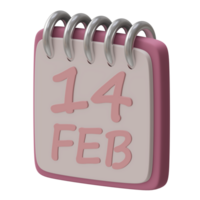 Calendar with Cupid arrow 3d icon isolated happy valentine's day 14 february concept png