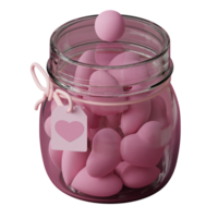 Cute jar with pink hearts 3d icon isolated happy valentine's day concept png