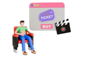 3d Illustration von online Kino Fahrkarte Befehl. Film Tickets online Verkauf. online Kino Fahrkarte Buchung 3d Illustration png