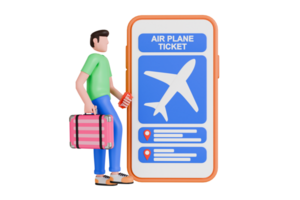 3d illustratie van online reservering vlucht ticket. lucht reizen ticket buying app. 3d illustratie png