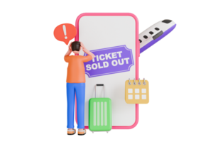 Travel ticket sold out 3d illustration. Ticket unavailable due to sold out 3d illustration png