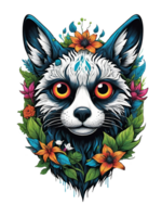AI generated Cat head with flowers and leaves on transparent background png